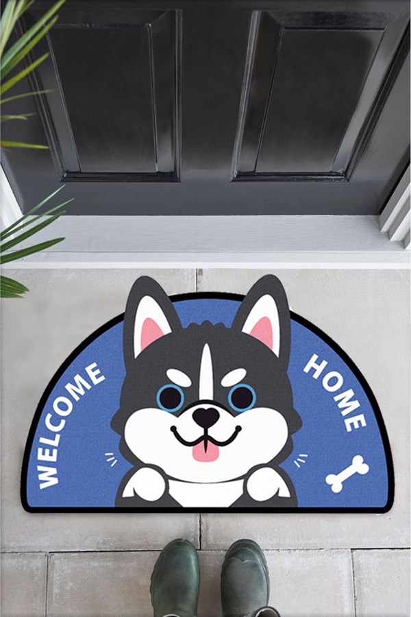 Doormat - Mavi Köpek - Welcome Home Yazılı Oval Paspas {MARKA MODELLERİ} {MARKA EN UCUZ}