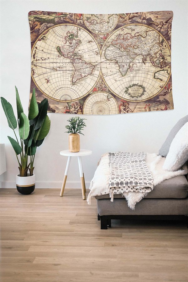 Markaev Antik Dünya Haritası Desenli Yıkanabilir Duvar Örtüsü 483 {MARKA MODELLERİ} {MARKA EN UCUZ}